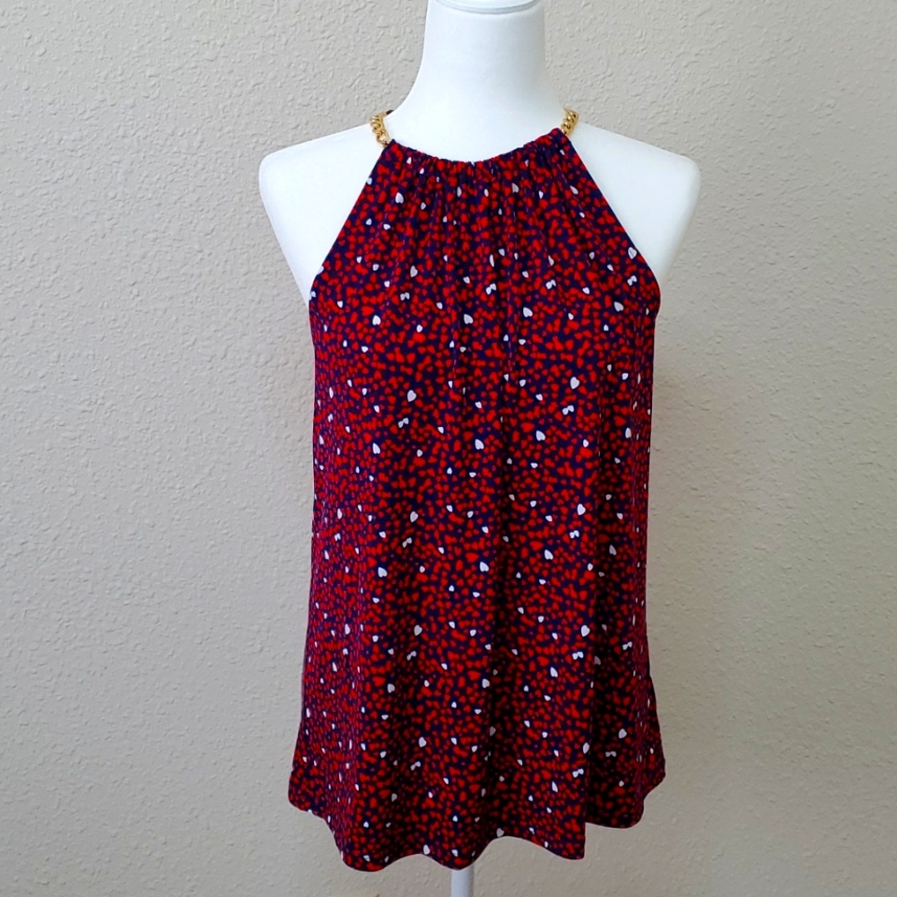 Michael Kors Halter Top, Red/White/Blue, Stretchy, Metal Chains
